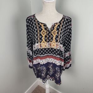 Skies Are Blue Womens  Tuplin Embroidery Detail Aztec NWT Top Size Small